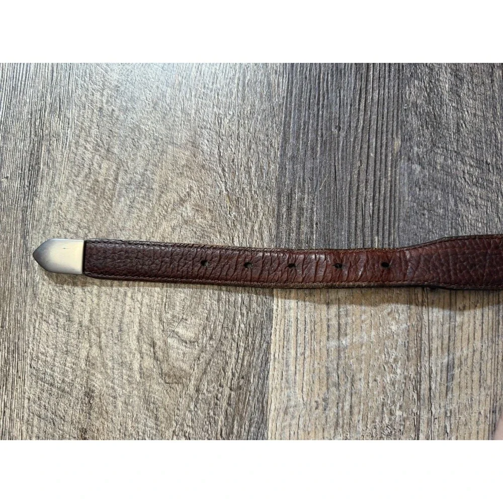 Orvis Full Grain American Bison Leather Belt Brown Size 44 USA Western Heritage